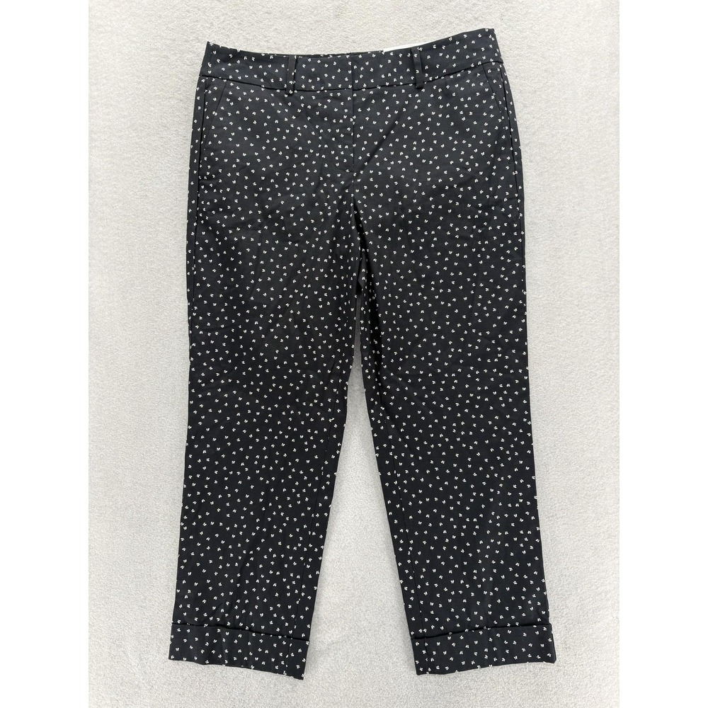 Ann Taylor Factory The Crop Pants Womens 6 Black Floral Twill Cuffed Slim Ankle